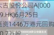 太古股份公司A(00019.HK)6月25日耗资1446万港元回购20.7万股