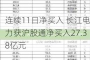 连续11日净买入 长江电力获沪股通净买入27.38亿元