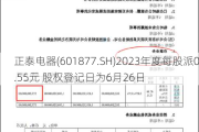 正泰电器(601877.SH)2023年度每股派0.55元 股权登记日为6月26日