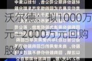 沃尔德：拟1000万元―2000万元回购股份