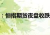 恒指期货夜盘收涨0.15%，报21115点，高水22点