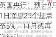 英国央行：预计8月1日降息25个基点至5%，11月或再次行动