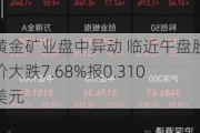 黄金矿业盘中异动 临近午盘股价大跌7.68%报0.310美元