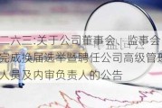 二六三:关于公司董事会、监事会完成换届选举暨聘任公司高级管理人员及内审负责人的公告