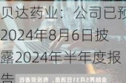 贝达药业：公司已预约2024年8月6日披露2024年半年度报告