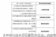 吉林银行四平分行被罚30万元：内控管理不到位