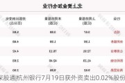 沪深股通|杭州银行7月19日获外资卖出0.02%股份