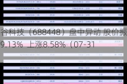 磁谷科技（688448）盘中异动 股价振幅达9.13%  上涨8.58%（07-31）