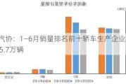 中汽协：1―6月销量排名前十轿车生产企业共销售345.7万辆