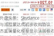 外盘头条：Skydance与派拉蒙达成初步收购协议 杰富瑞量化模型显示法国极右翼不会获得议会绝对多数