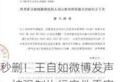 秒删！王自如微博发声：被强制执行案件重审申请已立案，相信国家司法体系