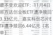 最不受欢迎ETF：11月4日易方达创业板ETF遭净赎回13.33亿元，嘉实科创芯片ETF遭净赎回6.44亿元（名单）