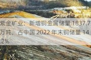 紫金矿业：新增铜金属储量 1837.7 万吨，占中国 2022 年末铜储量 14.2%