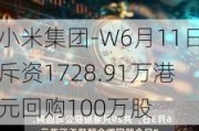 小米集团-W6月11日斥资1728.91万港元回购100万股