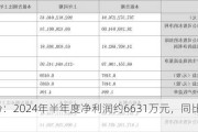 兆丰股份：2024年半年度净利润约6631万元，同比下降13.22%