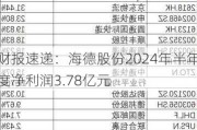 财报速递：海德股份2024年半年度净利润3.78亿元