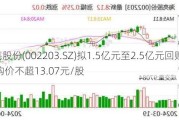 海亮股份(002203.SZ)拟1.5亿元至2.5亿元回购股份 回购价不超13.07元/股