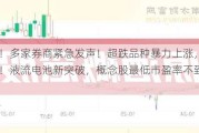 重磅！多家券商紧急发声！超跌品种暴力上涨，原因是它！液流电池新突破，概念股最低市盈率不到10倍