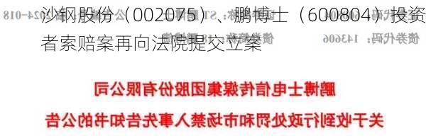 沙钢股份（002075）、鹏博士（600804）投资者索赔案再向法院提交立案