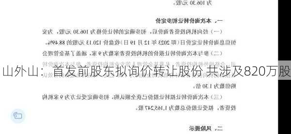 山外山：首发前股东拟询价转让股份 共涉及820万股