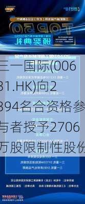 三一国际(00631.HK)向2394名合资格参与者授予2706万股限制性股份