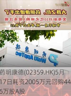 药明康德(02359.HK)5月17日耗资2005万元回购44.6万股A股