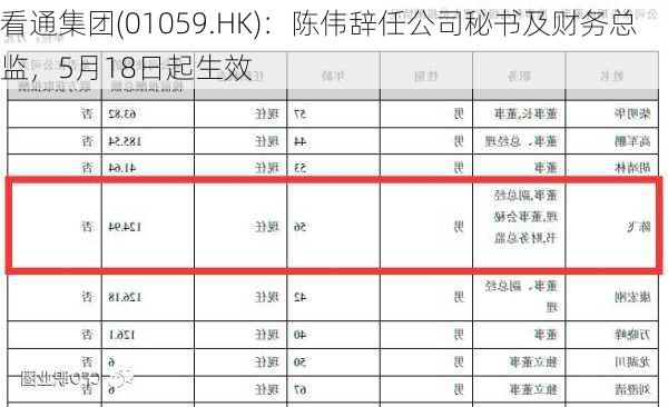 看通集团(01059.HK)：陈伟辞任公司秘书及财务总监，5月18日起生效