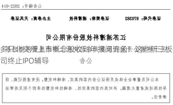 多只北交所上市概念股收到年报问询函！这些新三板公司终止IPO辅导