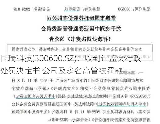 国瑞科技(300600.SZ)：收到证监会行政处罚决定书 公司及多名高管被罚款