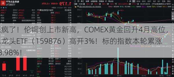 涨疯了！伦铜创上市新高，COMEX黄金回升4月高位，有色龙头ETF（159876）高开3%！标的指数本轮累涨38.98%！