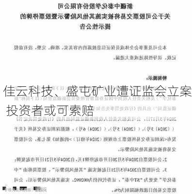 佳云科技、盛屯矿业遭证监会立案 投资者或可索赔