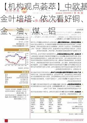 【机构观点荟萃】中欧基金叶培培：依次看好铜、金、油、煤、铝