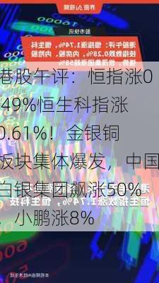 港股午评：恒指涨0.49%恒生科指涨0.61%！金银铜板块集体爆发，中国白银集团飙涨50%，小鹏涨8%