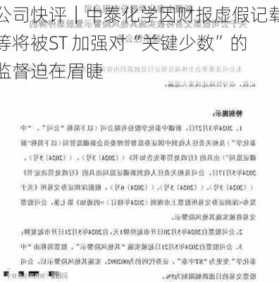 公司快评｜中泰化学因财报虚假记载等将被ST 加强对“关键少数”的监督迫在眉睫