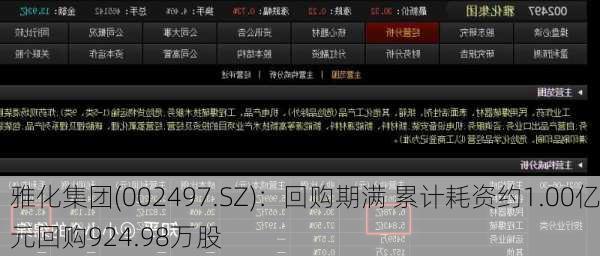 雅化集团(002497.SZ)：回购期满 累计耗资约1.00亿元回购924.98万股