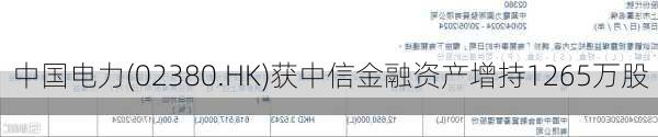 中国电力(02380.HK)获中信金融资产增持1265万股