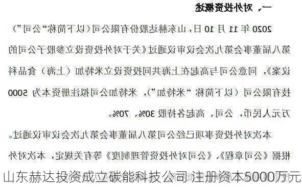 山东赫达投资成立碳能科技公司 注册资本5000万元