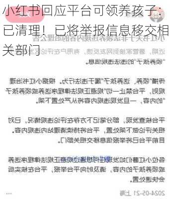 小红书回应平台可领养孩子：已清理！已将举报信息移交相关部门