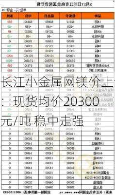 长江小金属网镁价上调：现货均价20300元/吨 稳中走强