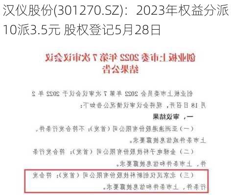 汉仪股份(301270.SZ)：2023年权益分派10派3.5元 股权登记5月28日