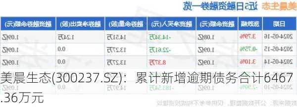 美晨生态(300237.SZ)：累计新增逾期债务合计6467.36万元