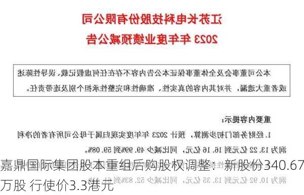 嘉鼎国际集团股本重组后购股权调整：新股份340.67万股 行使价3.3港元