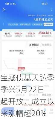 宝藏债基天弘季季兴5月22日起开放，成立以来涨幅超20%