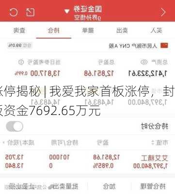 涨停揭秘 | 我爱我家首板涨停，封板资金7692.65万元