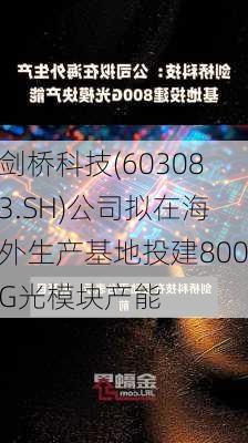 剑桥科技(603083.SH)公司拟在海外生产基地投建800G光模块产能