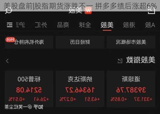 美股盘前|股指期货涨跌不一 拼多多绩后涨超6%