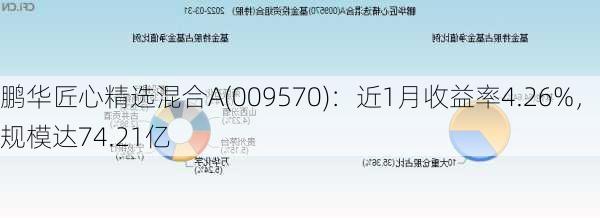 鹏华匠心精选混合A(009570)：近1月收益率4.26%，规模达74.21亿