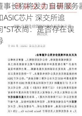 董事长称将发力自研服务器和ASIC芯片 深交所追问*ST农尚：是否存在误导