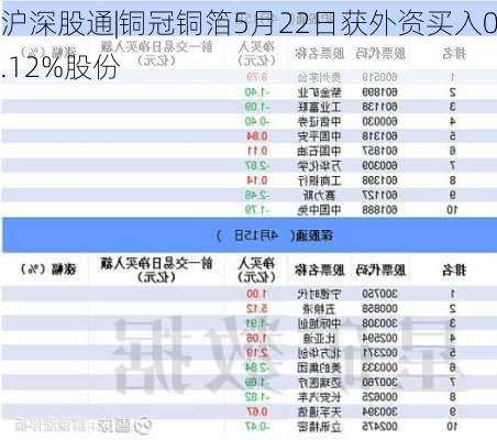 沪深股通|铜冠铜箔5月22日获外资买入0.12%股份