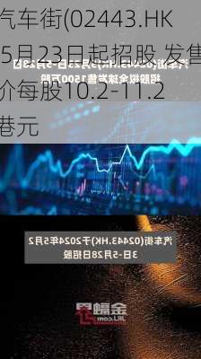 汽车街(02443.HK)5月23日起招股 发售价每股10.2-11.2港元